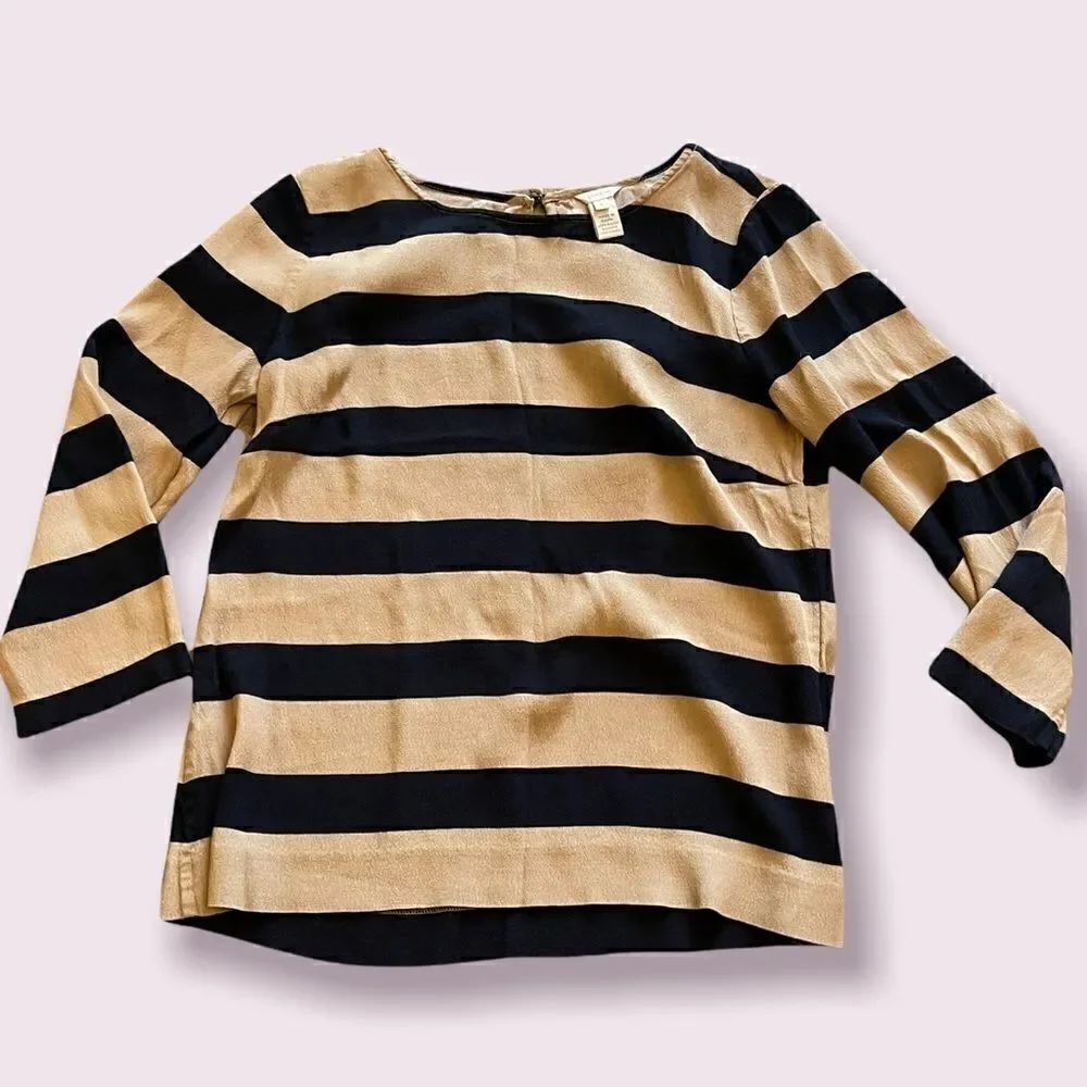 Size 4 J.Crew Striped Black and Tan scoop neck blouse